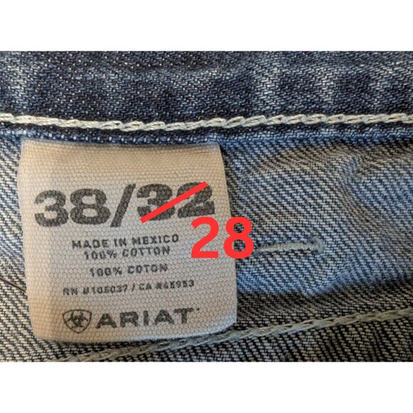 Ariat Jeans Mens 38x28 Blue M4 Denim Low Rise Boot 100% Cotton - Please Read - Picture 5 of 11